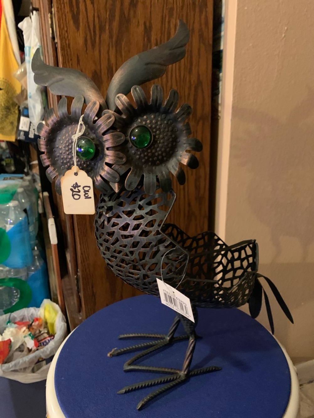 Decorative Metal Owl Figurine with Green Glass Eyes - Black (New With Tags)